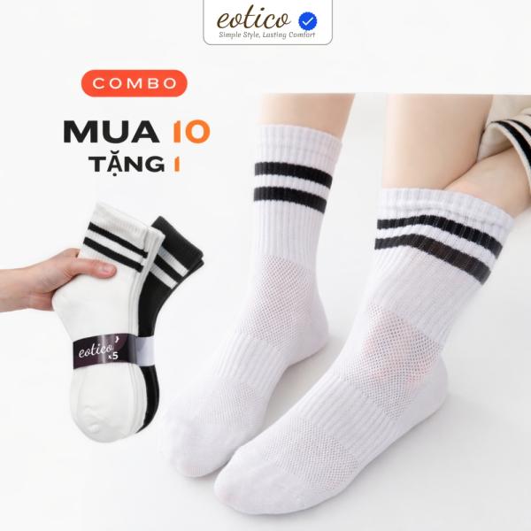 [SET 10 ĐÔI + TẶNG 1] Tất Vớ Nam Nữ 2 Sọc Trắng Đen Thế Thao Unisex Cổ Cao, Cổ Trung, Cổ Thấp LT002