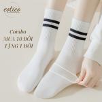 [SET 10 ĐÔI + TẶNG 1] Tất Vớ Nam Nữ 2 Sọc Trắng Đen Thế Thao Unisex Cổ Cao, Cổ Trung, Cổ Thấp LT002